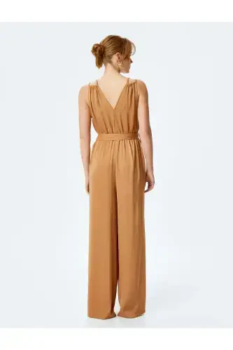 Belted Double Strap Crossover Sleeveless Jumpsuit - 4
