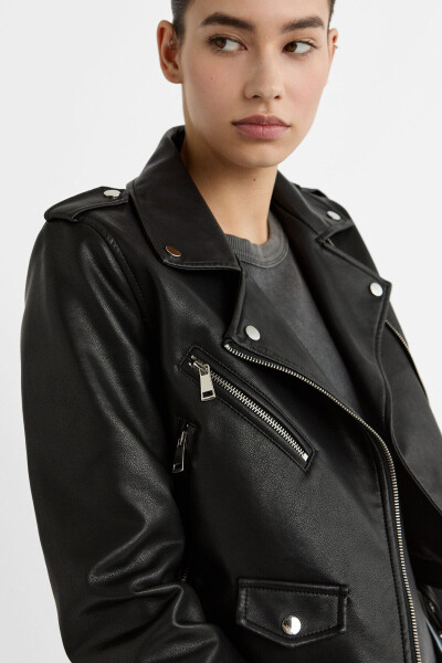 Belted Faux Leather Biker Jacket - 4