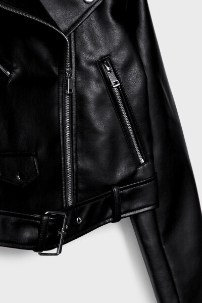 Belted Faux Leather Biker Jacket - 7