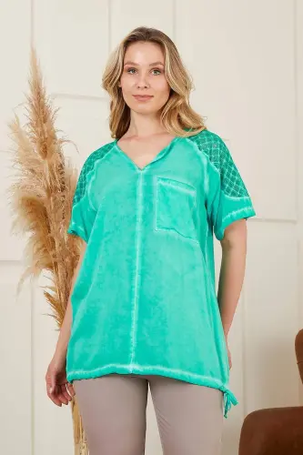 Belted Hem, Off-Shoulder, Plus Size Green Blouse - 1