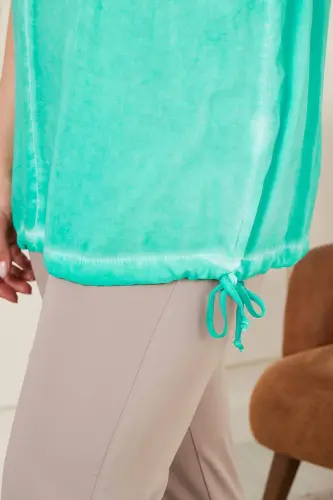 Belted Hem, Off-Shoulder, Plus Size Green Blouse - 3