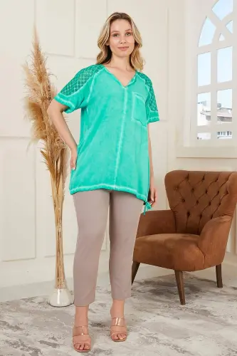 Belted Hem, Off-Shoulder, Plus Size Green Blouse - 5