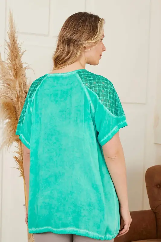 Belted Hem, Off-Shoulder, Plus Size Green Blouse - 6