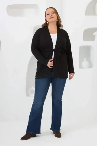 Belted Knit Plus Size Cardigan Black - 5