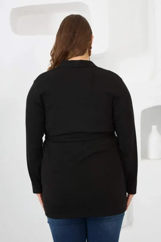 Belted Knit Plus Size Cardigan Black - 6