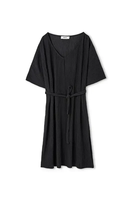 Belted midi dress - Black - 3