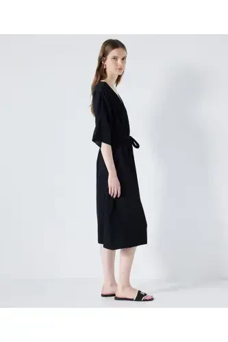 Belted midi dress - Black - 4