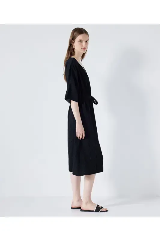 Belted midi dress - Black - 4