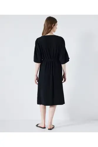Belted midi dress - Black - 5