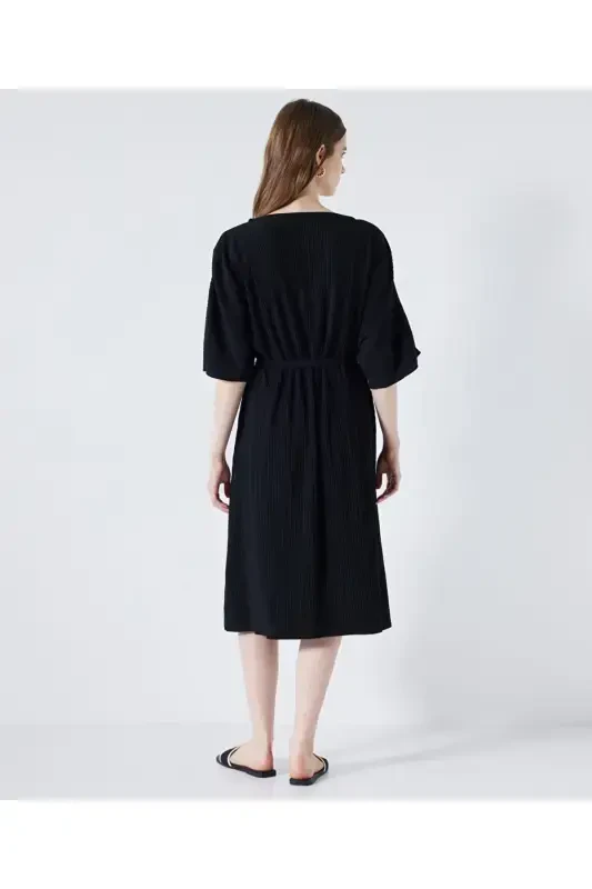 Belted midi dress - Black - 5