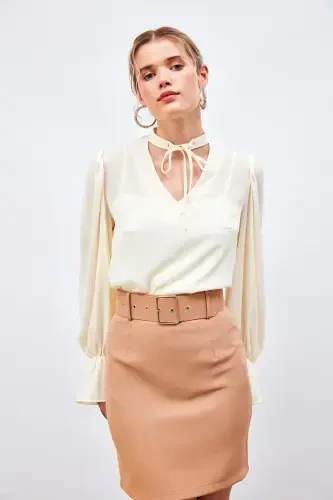 Belted Mini Skirt - CAMEL - 3