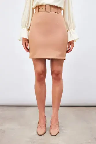 Belted Mini Skirt - CAMEL - 4