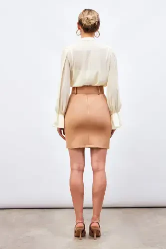Belted Mini Skirt - CAMEL - 6