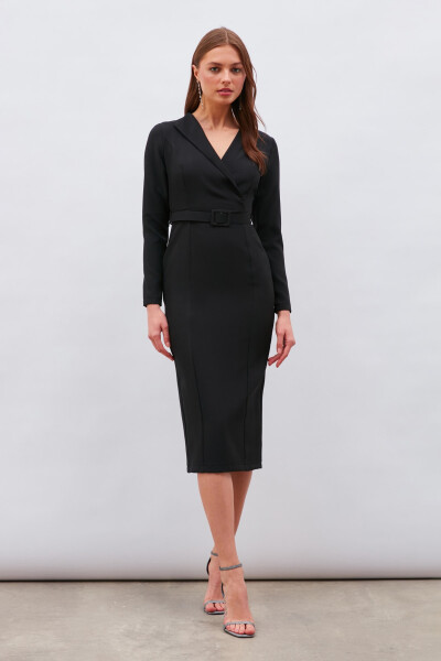 Belted Pencil Dress - Black - 10