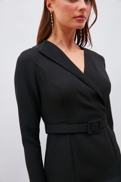 Belted Pencil Dress - Black - 13