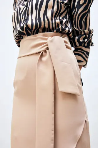 Belted Pencil Skirt - Beige-BEIGE - 5