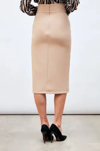 Belted Pencil Skirt - Beige-BEIGE - 6