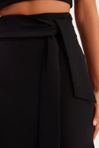 Belted Pencil Skirt - Black-BLACK - 5