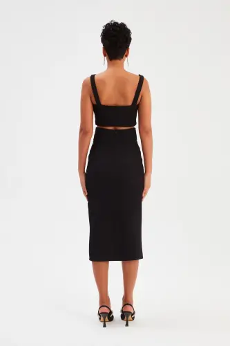 Belted Pencil Skirt - Black-BLACK - 6