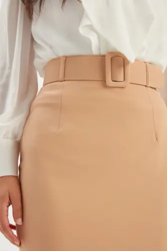 Belted Pencil Skirt - Camel - 5