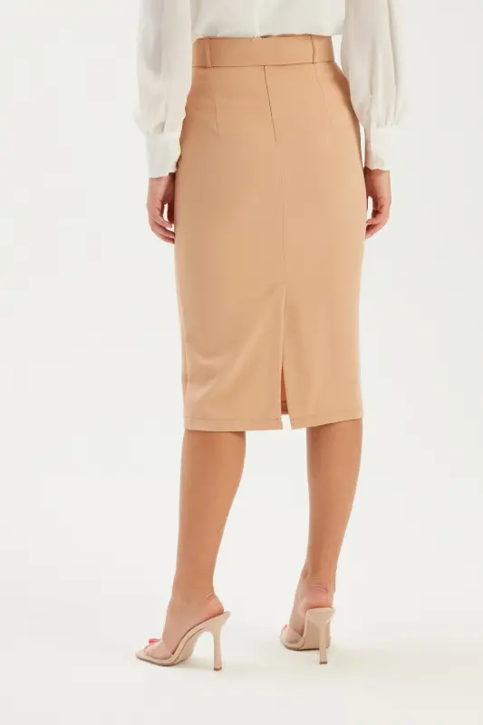 Belted Pencil Skirt - Camel - 7