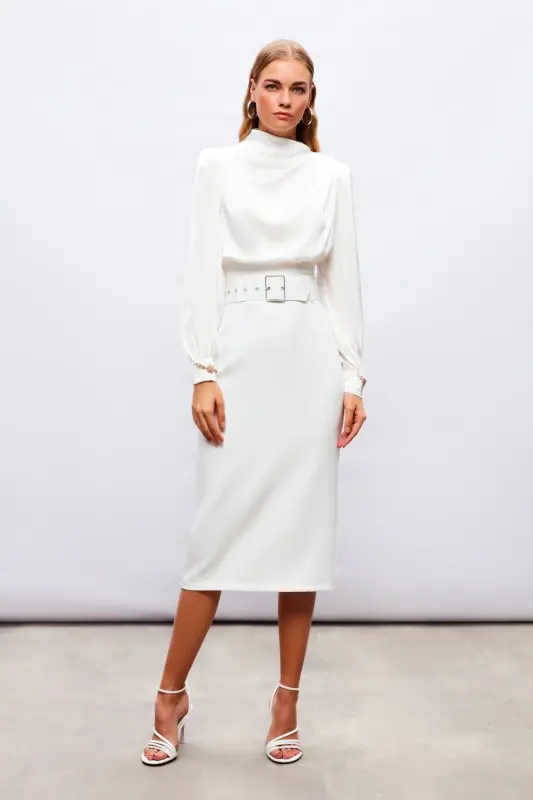 Belted Pencil Skirt - ECRU - 2