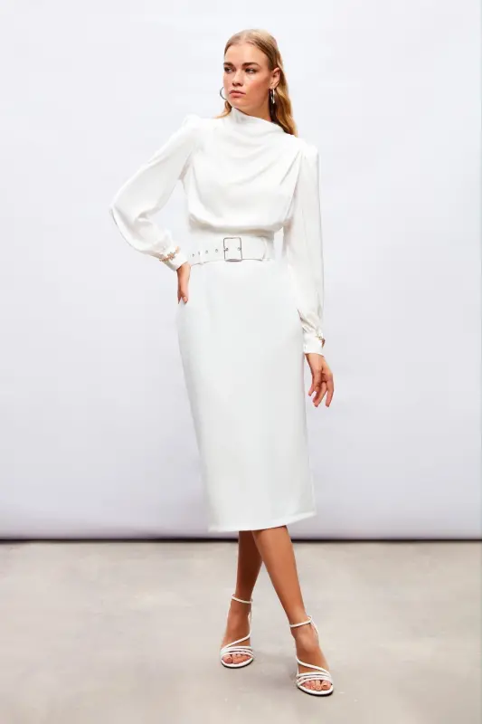 Belted Pencil Skirt - ECRU - 3