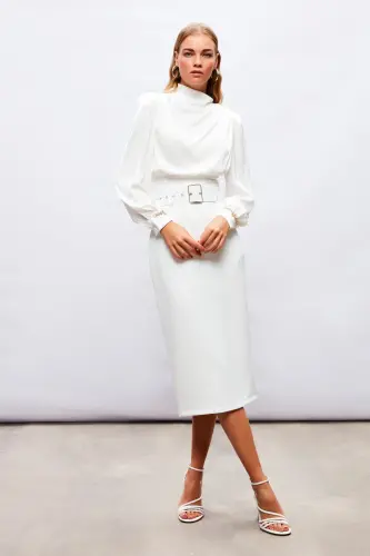 Belted Pencil Skirt - ECRU - 4
