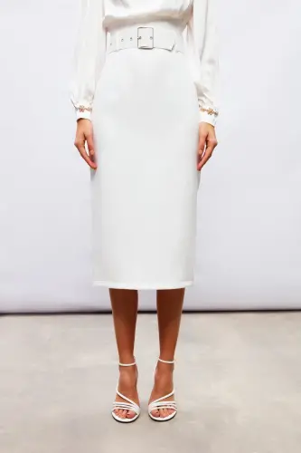 Belted Pencil Skirt - ECRU - 5