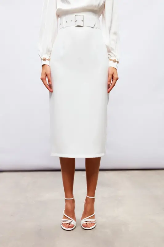 Belted Pencil Skirt - ECRU - 5