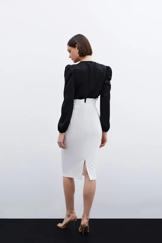 Belted Pencil Skirt - Ecru-ECRU - 5