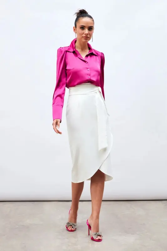 Belted Pencil Skirt - ECRU-ECRU - SATEEN