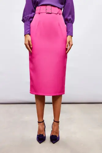 Belted Pencil Skirt - FUCHSIA - SATEEN (1)