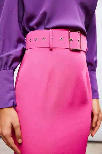 Belted Pencil Skirt - FUCHSIA - 3