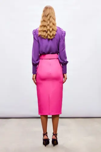 Belted Pencil Skirt - FUCHSIA - 4