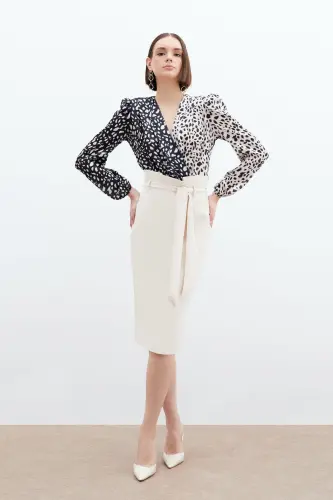 Belted Pencil Skirt - Stone-STONE - 2