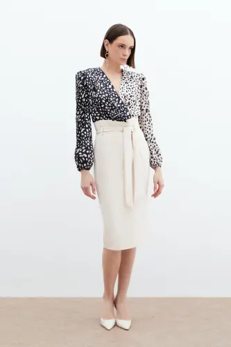 Belted Pencil Skirt - Stone-STONE - 3