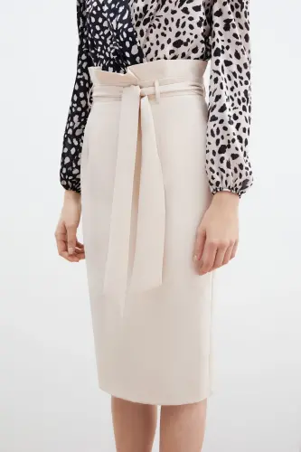 Belted Pencil Skirt - Stone-STONE - 4