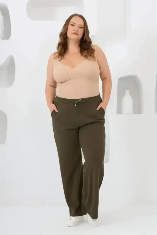 Belted Plus Size Tracksuit Khaki - 5