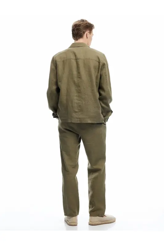 Belted Pocket Detailed Linen Chino Summer Pants - 6