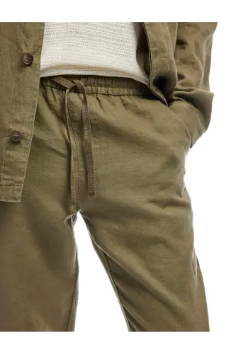 Belted Pocket Detailed Linen Chino Summer Pants - 7