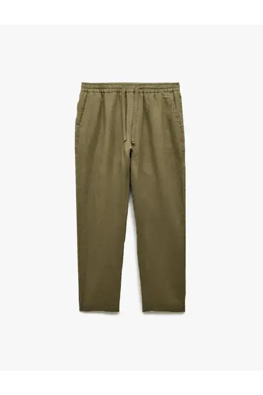 Belted Pocket Detailed Linen Chino Summer Pants - KOTON