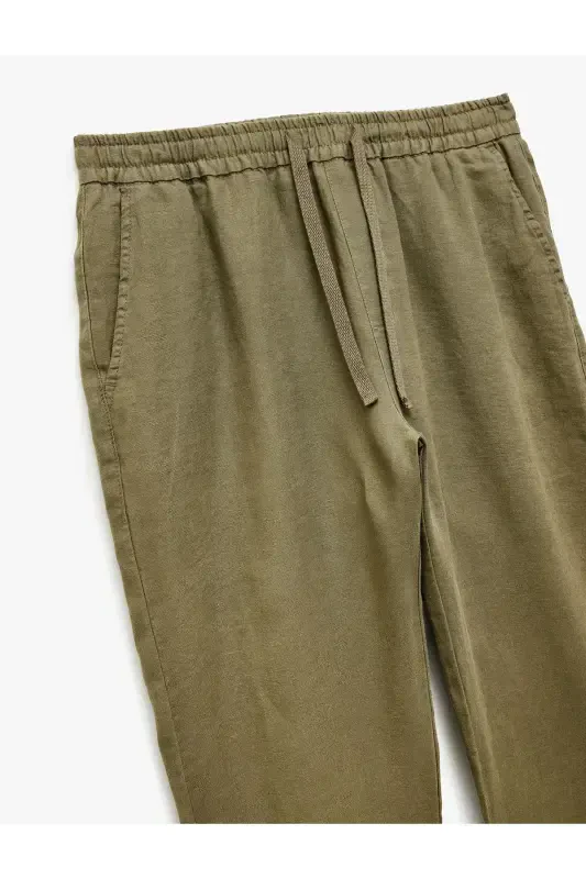 Belted Pocket Detailed Linen Chino Summer Pants - 3
