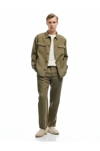 Belted Pocket Detailed Linen Chino Summer Pants - 4