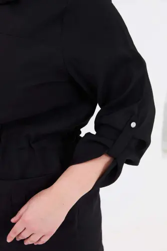 Belted Pocket Detailed Plus Size Jacket Black - BÜYÜKBEDENIZ (1)