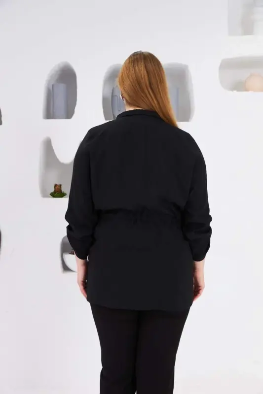 Belted Pocket Detailed Plus Size Jacket Black - 6