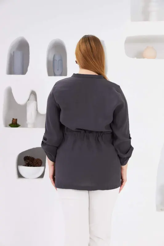 Belted Pocket Detailed Plus Size Jacket Smoked - 5