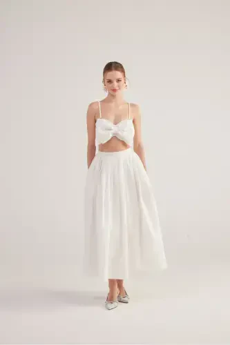 Belted Pocketed Lined Long Olivia Skirt White - 2