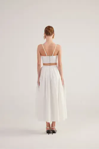 Belted Pocketed Lined Long Olivia Skirt White - 5