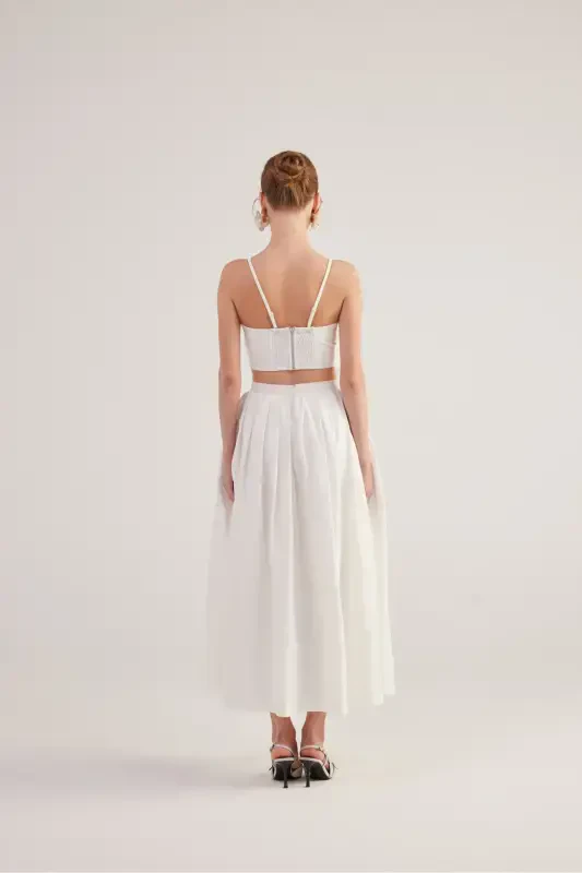 Belted Pocketed Lined Long Olivia Skirt White - 5